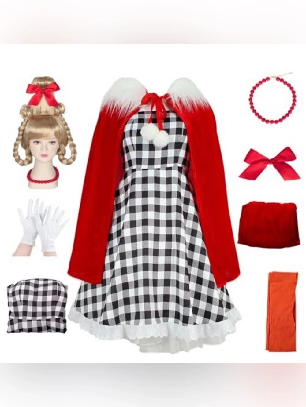 Lucy Lou Red & Black Gingham Kids Costume Dress with Cape